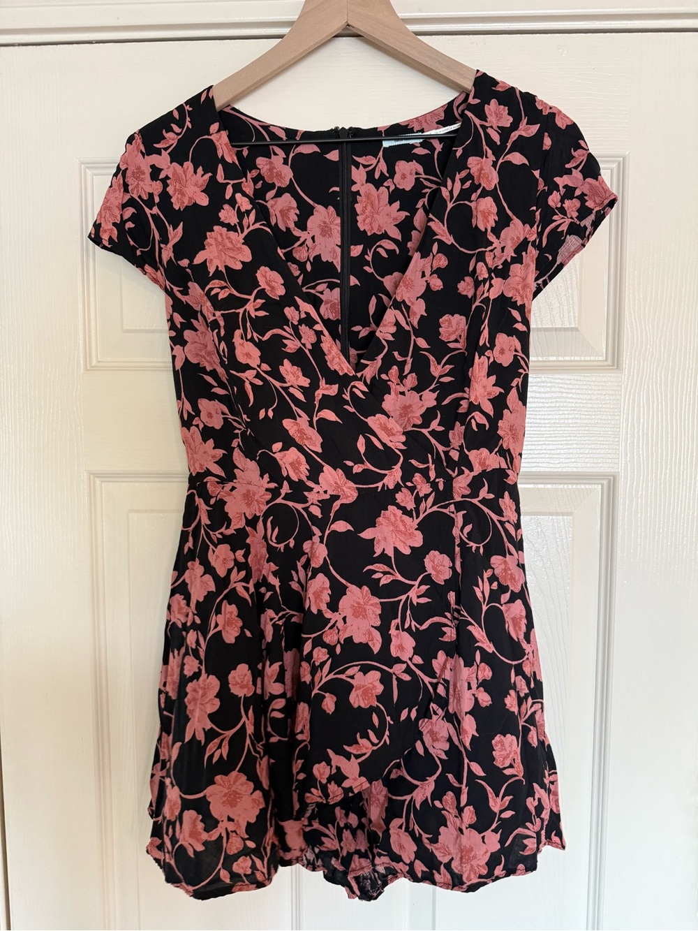 Kimchi Blue Black Romper Dress with Pink Floral Print